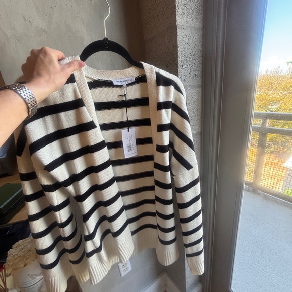 WeWoreWhat Sweaters - WeWoreWhat Striped Open-Front Cardigan Sweater - Black & Ivory